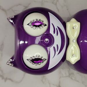 Rare Jeweled Boysenberry Kit Cat Klock with glow in the dark bow tie & tail